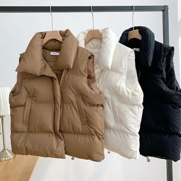 Short Down Cotton Vest for Women, Loose-Fit Sleeveless Jacket