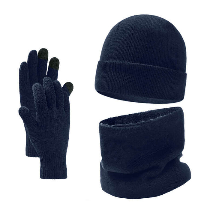 Men's Winter Three-Piece Set Plus Plush Beanie - Hat&Scarf&Gloves - AIGC-DTG