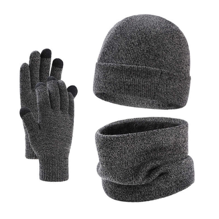 Men's Winter Three-Piece Set Plus Plush Beanie - Hat&Scarf&Gloves - AIGC-DTG