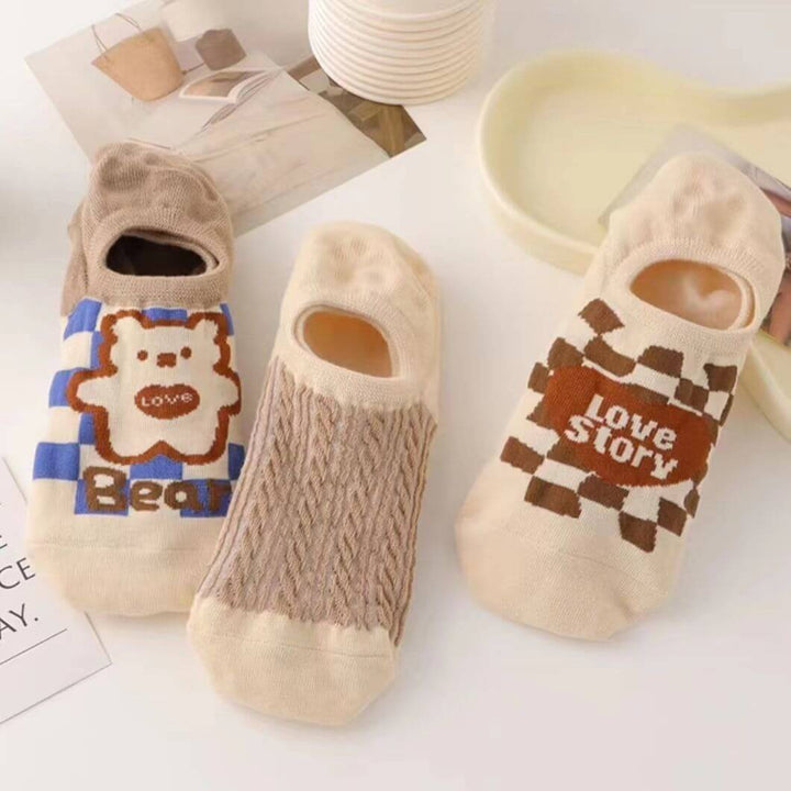 [5 Pairs]Women's Non-Slip Preppy Style Invisible Socks - AIGC-DTG