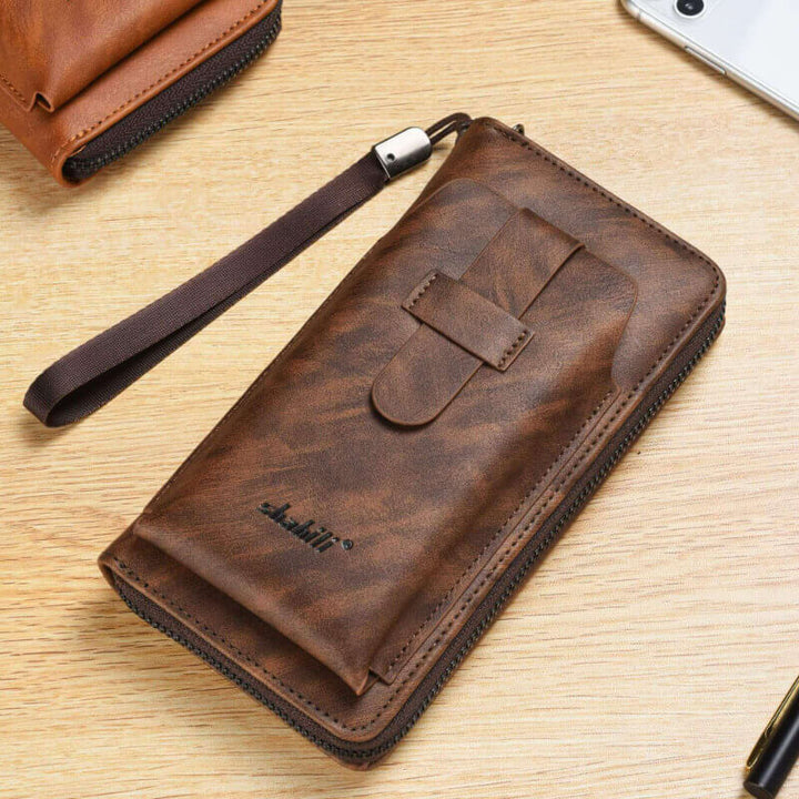 Men's Fashionable Soft Leather Zipper Wallet: Multiple Card Slots, Large Capacity - AIGC-DTG