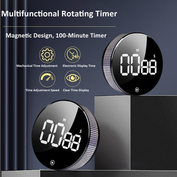 Magnetic Kitchen Timer - Electronic Rotating Countdown Timer for Cooking, Fitness