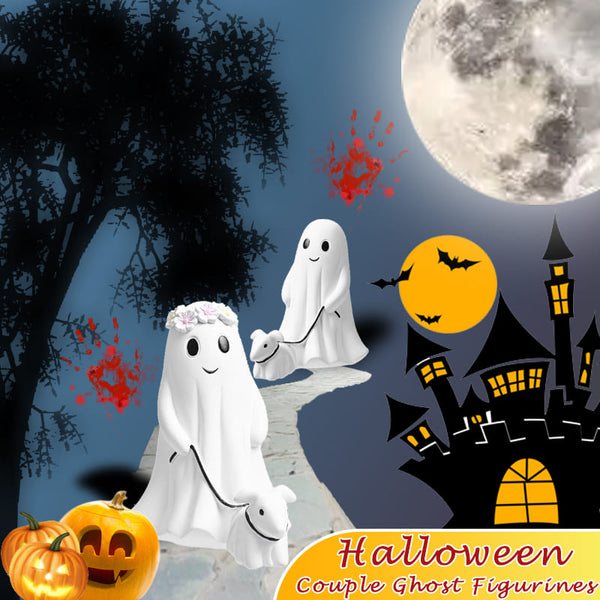 Halloween couple ghost walking dog tabletop decoration