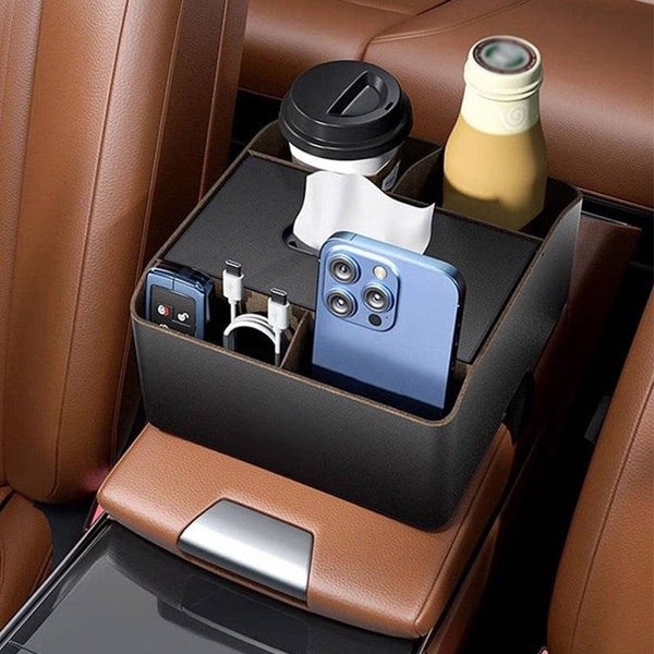 Multifunctional Car Armrest Organizer – Tissue Holder & Drink Storage Box