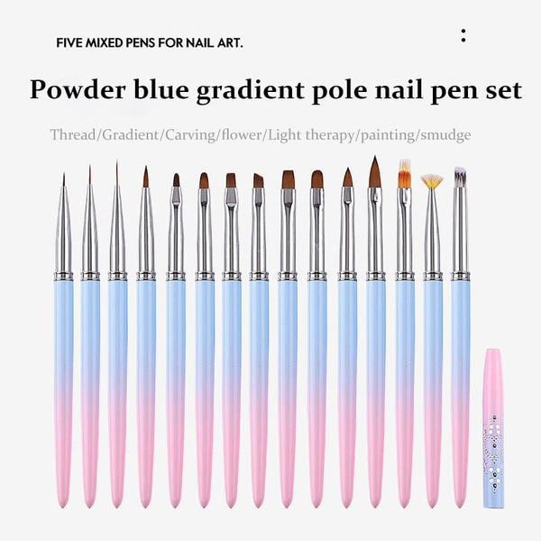 Nail Art Tool Brush Set Gradient Rod, Blending Brush, and Striping Brush