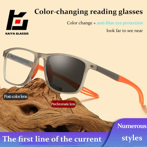 Photochromic multifocal reading glasses with blue light protection