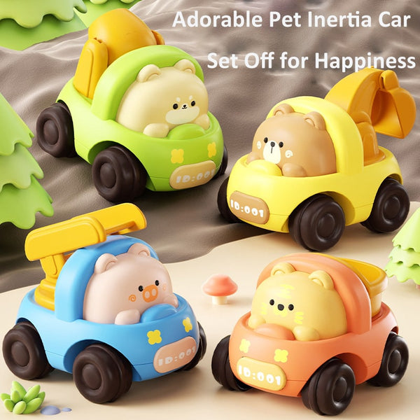 [Random 1 pcs] Adorable Pet Inertia Toy Cars & Construction Vehicles for 1-3 Year Olds