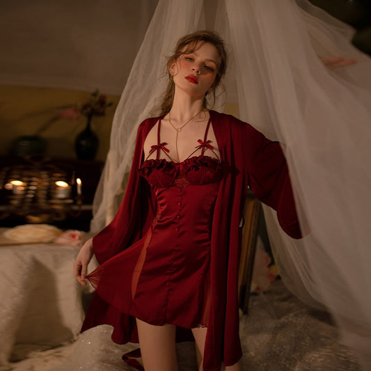 French Luxury Sexy Lingerie Mesh Nightdress with Splice Design