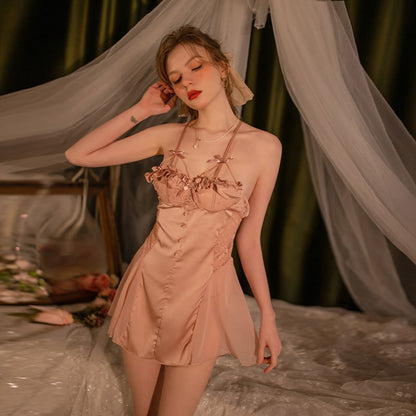 French Luxury Sexy Lingerie Mesh Nightdress with Splice Design