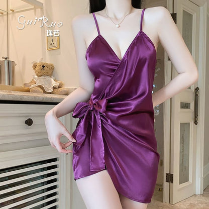 Sexy Ice Silk Camisole Nightdress with Side Tie