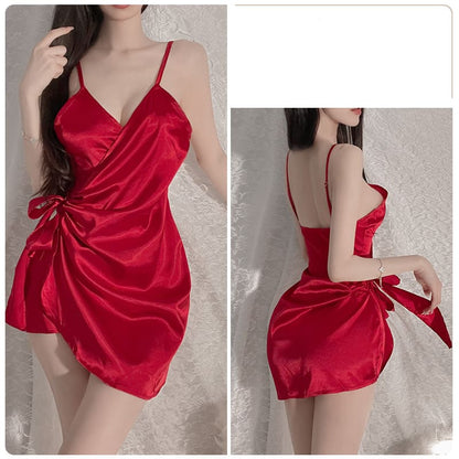 Sexy Ice Silk Camisole Nightdress with Side Tie