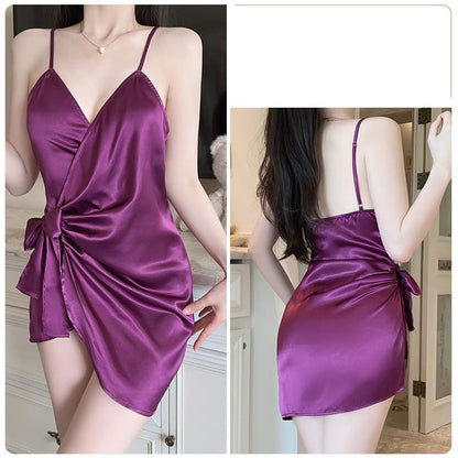 Sexy Ice Silk Camisole Nightdress with Side Tie