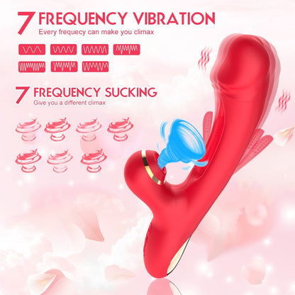 Women’s Vibrator with Realistic Dildo Design – Flapping Vibration & Clitoral Suction