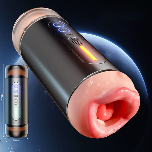 Electric 2-in-1 Vagina & Mouth Masturbation Cup with 4-Language Voice & Earphones
