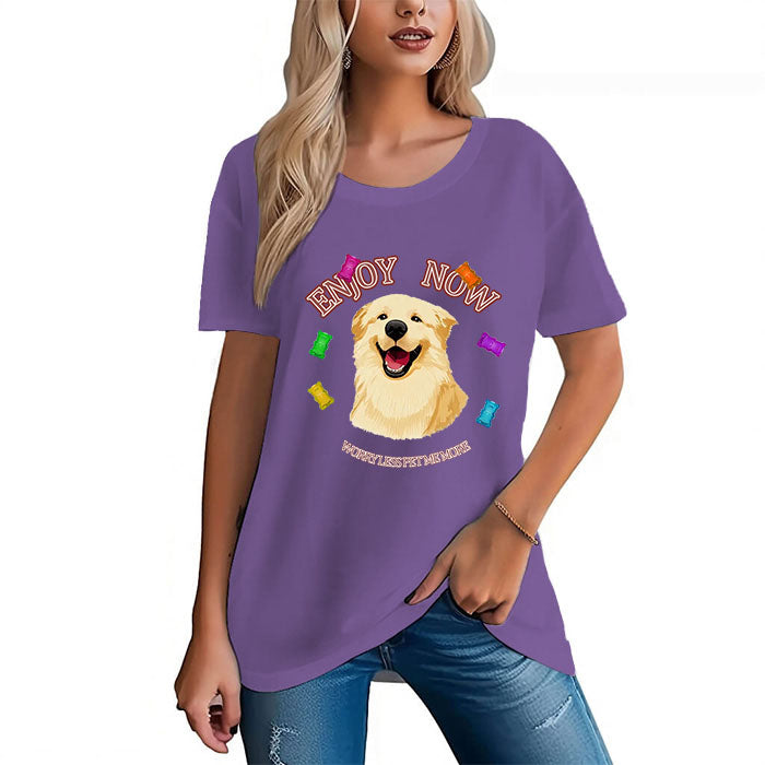 Women's 100% Cotton Golden Retriever Graphic Cozy T-Shirt - AIGC-DTG