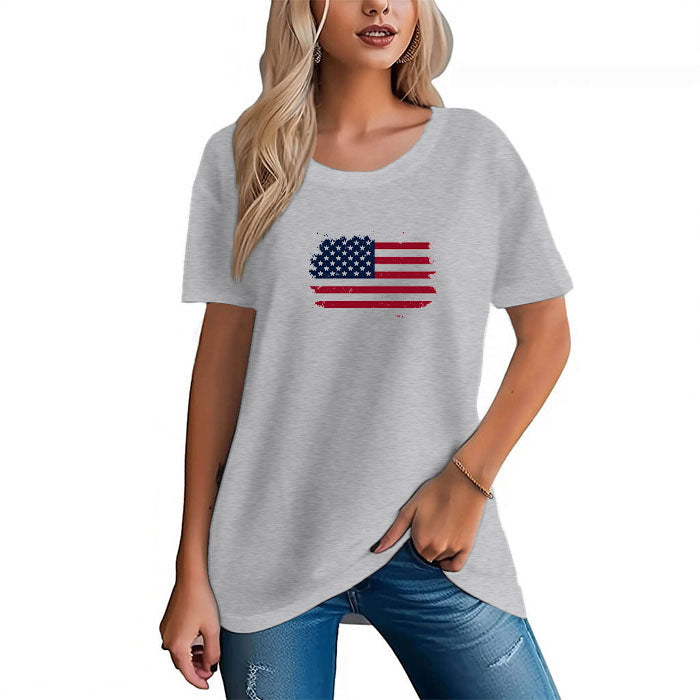 Women's 230g 100% Cotton Retro American Flag Printed T-Shirt - AIGC-DTG