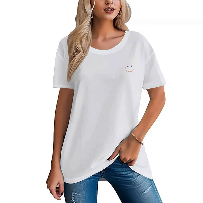 Women's 100% Cotton Regular Comfortable Tee with Simple Smile Design - AIGC-DTG