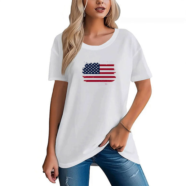 Women's 230g 100% Cotton Retro American Flag Printed T-Shirt - AIGC-DTG
