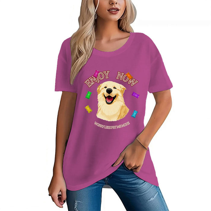 Women's 100% Cotton Golden Retriever Graphic Cozy T-Shirt - AIGC-DTG