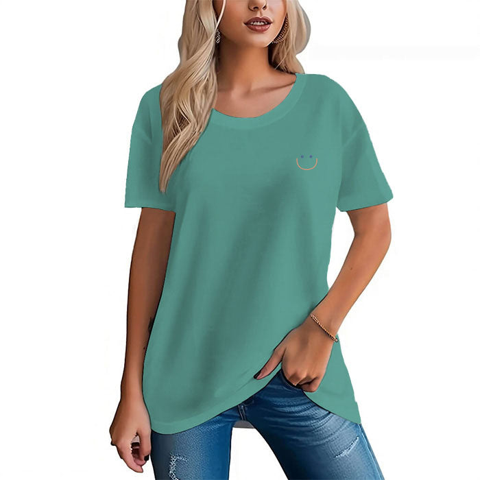 Women's 100% Cotton Regular Comfortable Tee with Simple Smile Design - AIGC-DTG