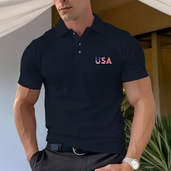 USA Letters Men's Pure Cotton Short Sleeve Polo Shirt - AIGC-DTG
