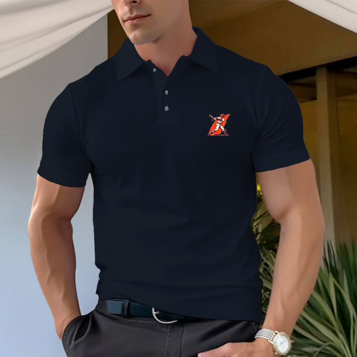 Men's Polo Cotton Comfort T-Shirt with Baseball Player Logo Design - AIGC-DTG