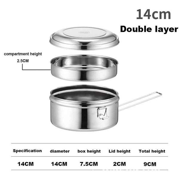 Camping Stainless Steel Round Single and Double Layer Lunch Box - AIGC-DTG