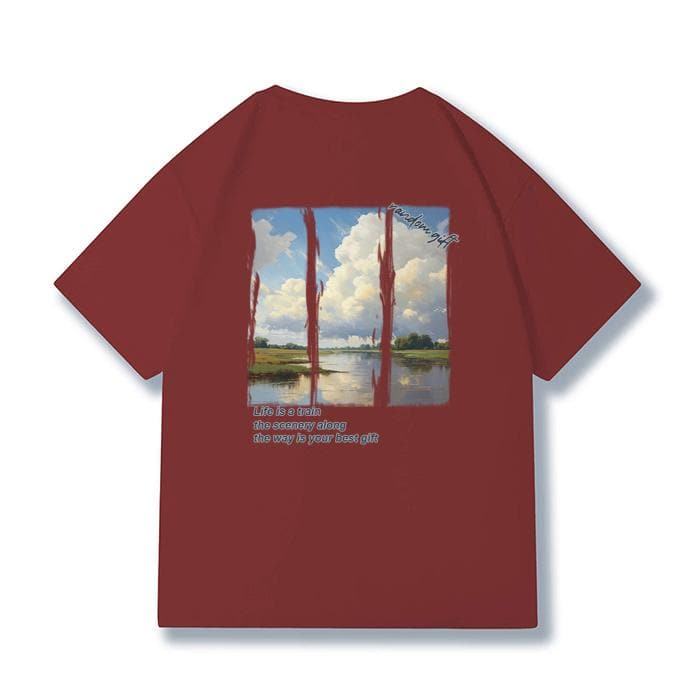 Women's Outdoor Lake Print 100% Cotton T-Shirt - AIGC-DTG