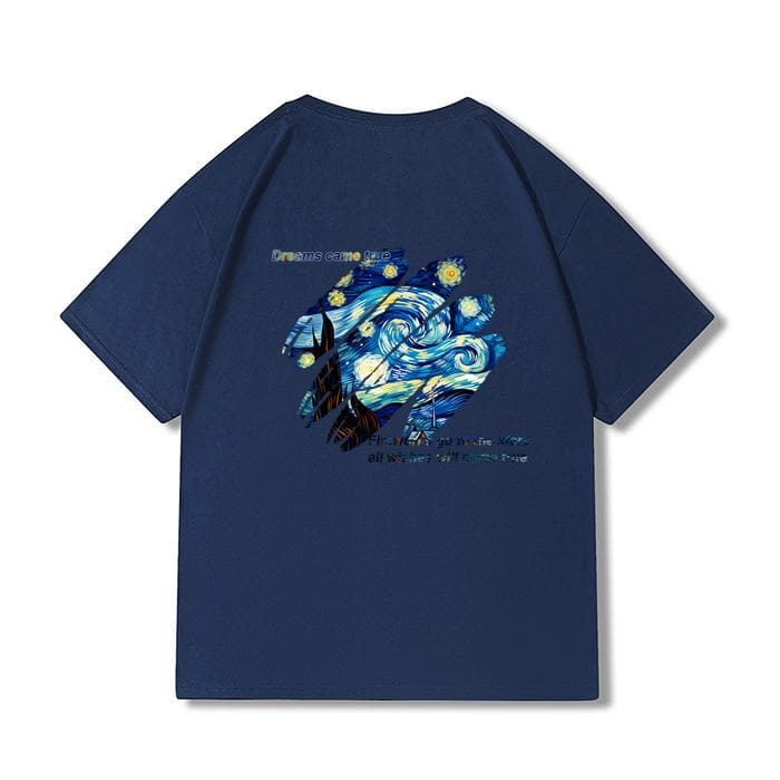 Women's 100% Cotton T-Shirt with Starry Sky Text Printing - AIGC-DTG