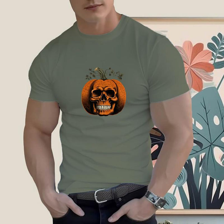 Men's Pumpkin Skull Design Cotton T-Shirt 14 Colors - AIGC-DTG