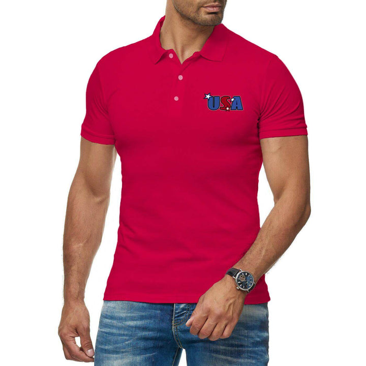 Letter USA Pattern Men's Cotton Polo Shirt - AIGC-DTG