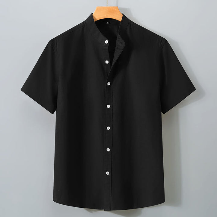 Men's Cotton Linen Standing Collar Casual Short Sleeve Button Shirt-8 Colors - AIGC-DTG
