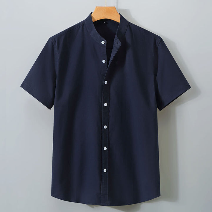 Men's Cotton Linen Standing Collar Casual Short Sleeve Button Shirt-8 Colors - AIGC-DTG
