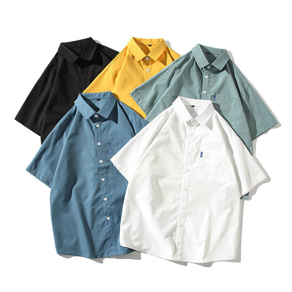 Men's Solid Color Loose Oversized Shirt With Pockets - AIGC-DTG