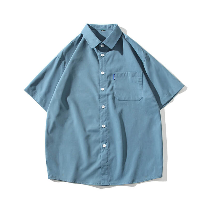 Men's Solid Color Loose Oversized Shirt With Pockets - AIGC-DTG