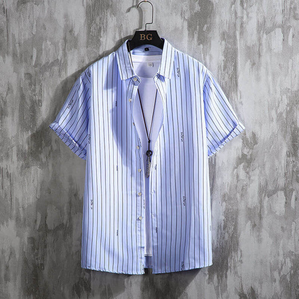 Men's Plus Size Striped Short-Sleeve Button-Down Shirt (US S-3XL) - AIGC-DTG