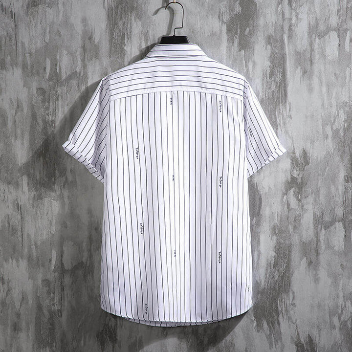 Men's Plus Size Striped Short-Sleeve Button-Down Shirt (US S-3XL) - AIGC-DTG