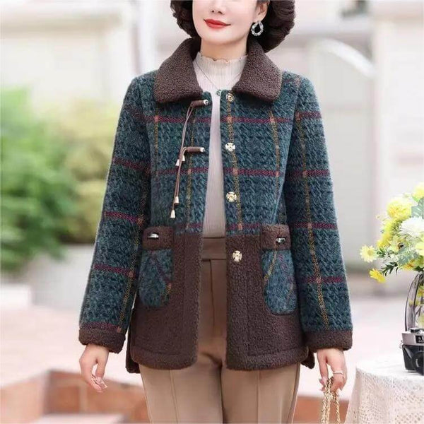 Women's Autumn/Winter Fashionable Velvet Jacket - Plaid Casual Jacket - AIGC-DTG