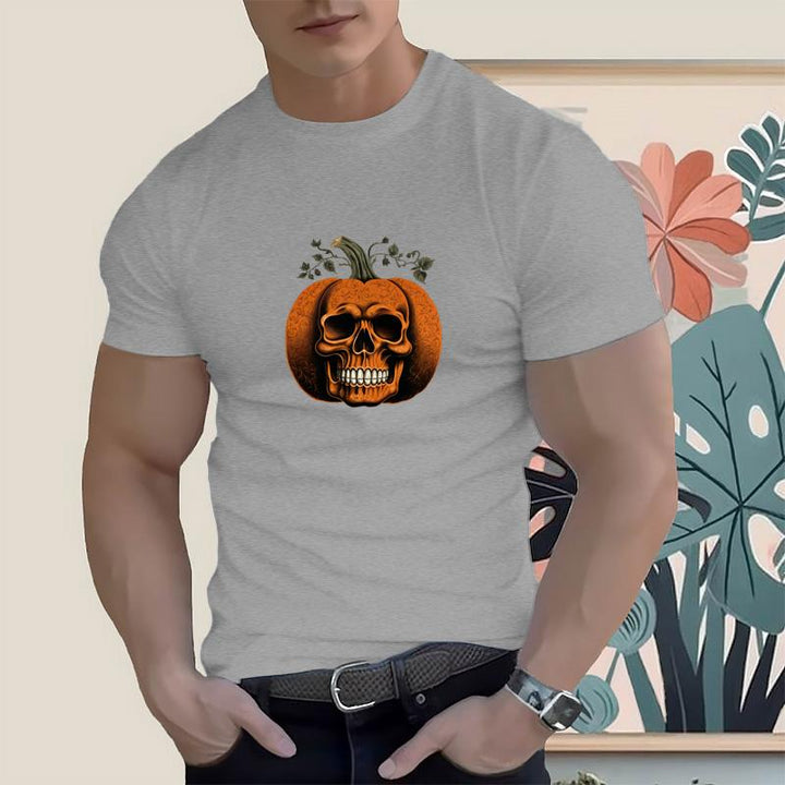 Men's Pumpkin Skull Design Cotton T-Shirt 14 Colors - AIGC-DTG