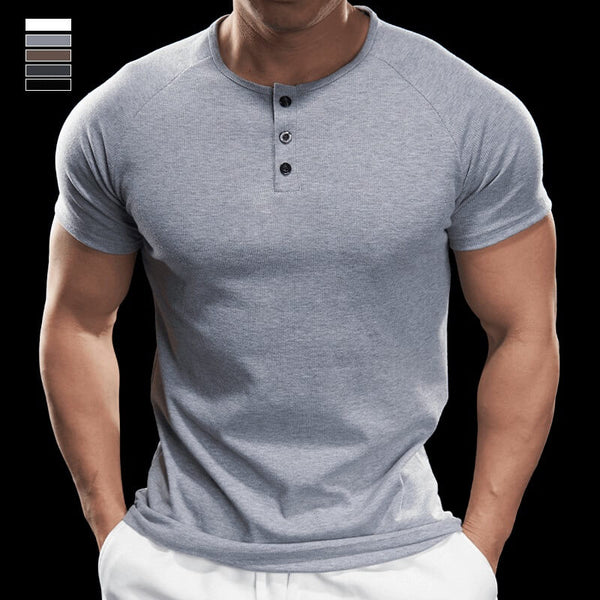 Men's Short Sleeve Henley T-Shirt Soft Breathable Fitness T-Shirt