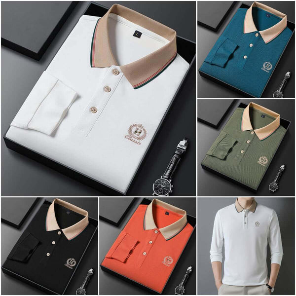 Men's Autumn Crown H Embroidered Polo Long Sleeve Shirt - Stylish and Comfortable - AIGC-DTG