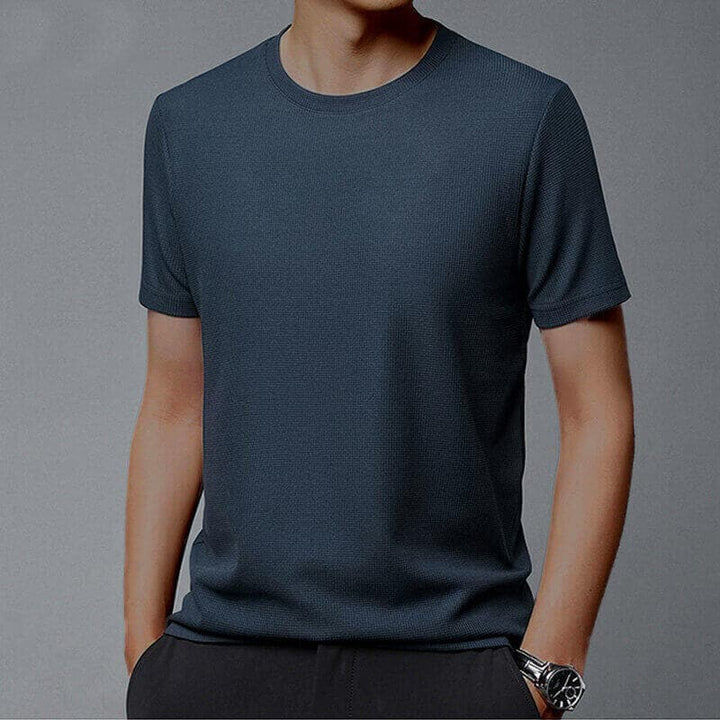 Men's Casual Solid Color Crew Neck Waffle Grid Short Sleeve T-Shirt - AIGC-DTG