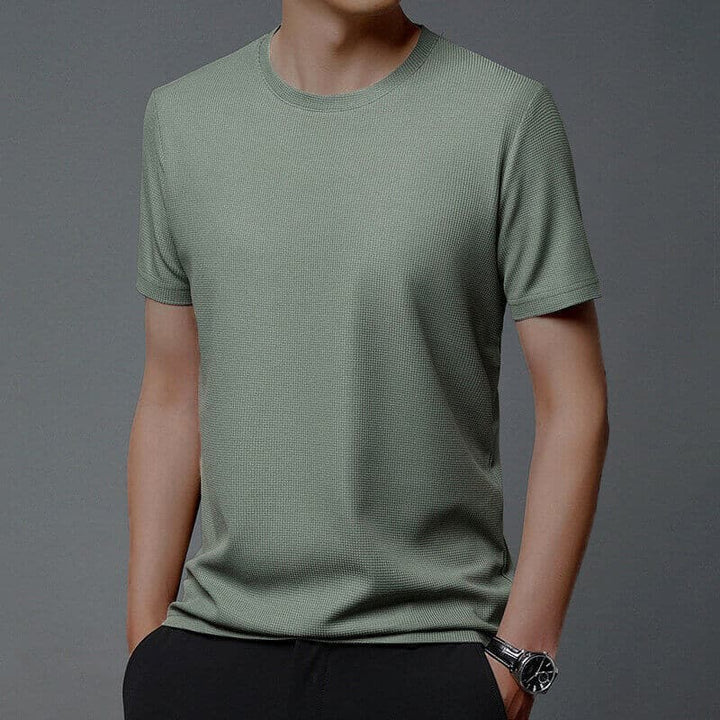 Men's Casual Solid Color Crew Neck Waffle Grid Short Sleeve T-Shirt - AIGC-DTG
