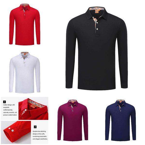 Men's Color Block Collar Cotton Silk Short Sleeve Polo - AIGC-DTG