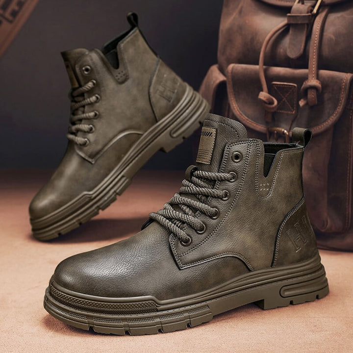 Men's Retro Motorcycle Casual Leather Work Boots - AIGC-DTG