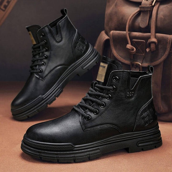 Men's Retro Motorcycle Casual Leather Work Boots - AIGC-DTG