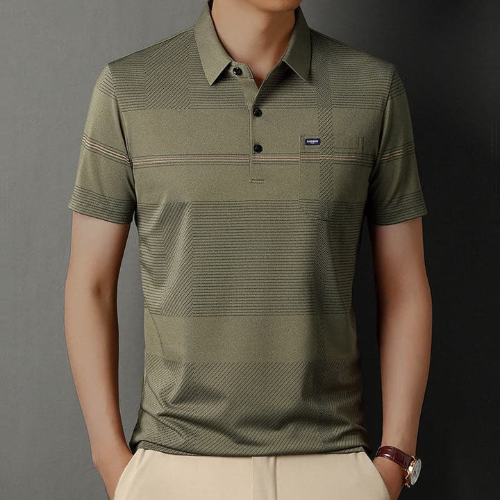 Striped Short Sleeve Men's POLO Shirt with Pockets - AIGC-DTG