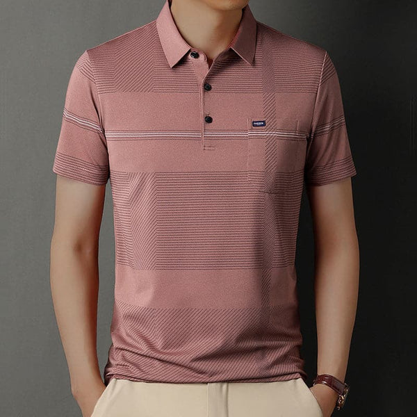 Striped Short Sleeve Men's POLO Shirt with Pockets - AIGC-DTG