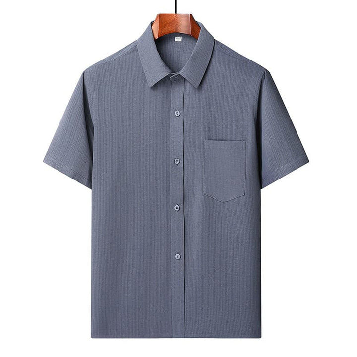 Men's Summer Solid Color Striped Lapel Loose Tencel Pocket T-Shirt - AIGC-DTG
