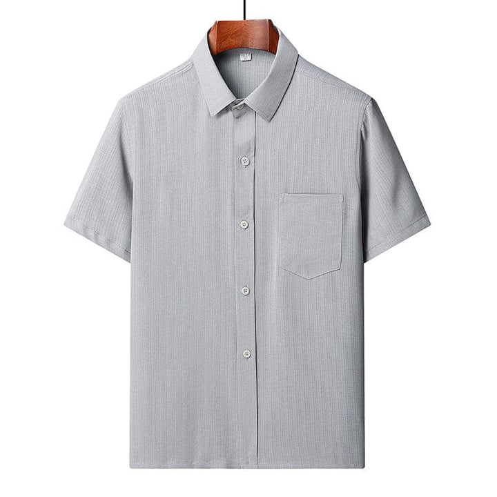 Men's Summer Solid Color Striped Lapel Loose Tencel Pocket T-Shirt - AIGC-DTG
